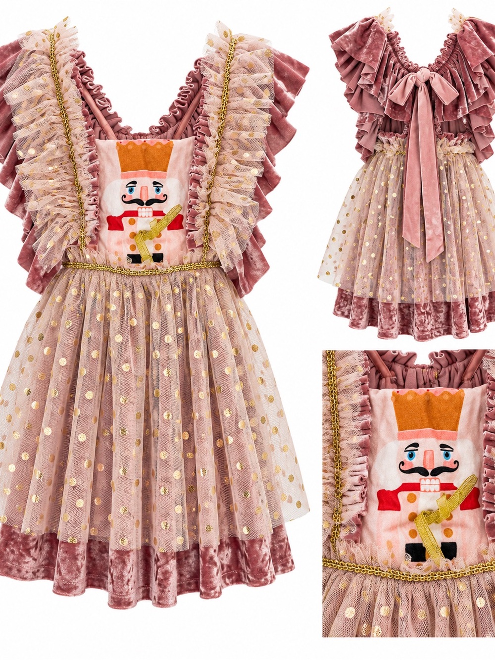 Kids Nutcracker Velvet & Tulle Costume Dress - Pink
